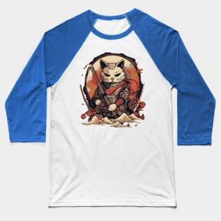 Japanese Samurai Cat Baseball T-Shirt